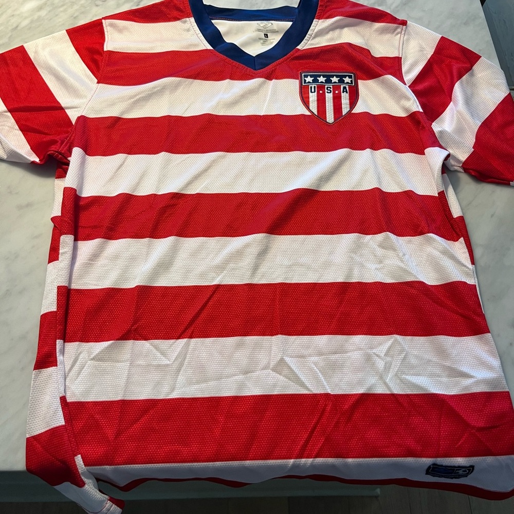 Nike Red and White Striped USA Soccer Jersey